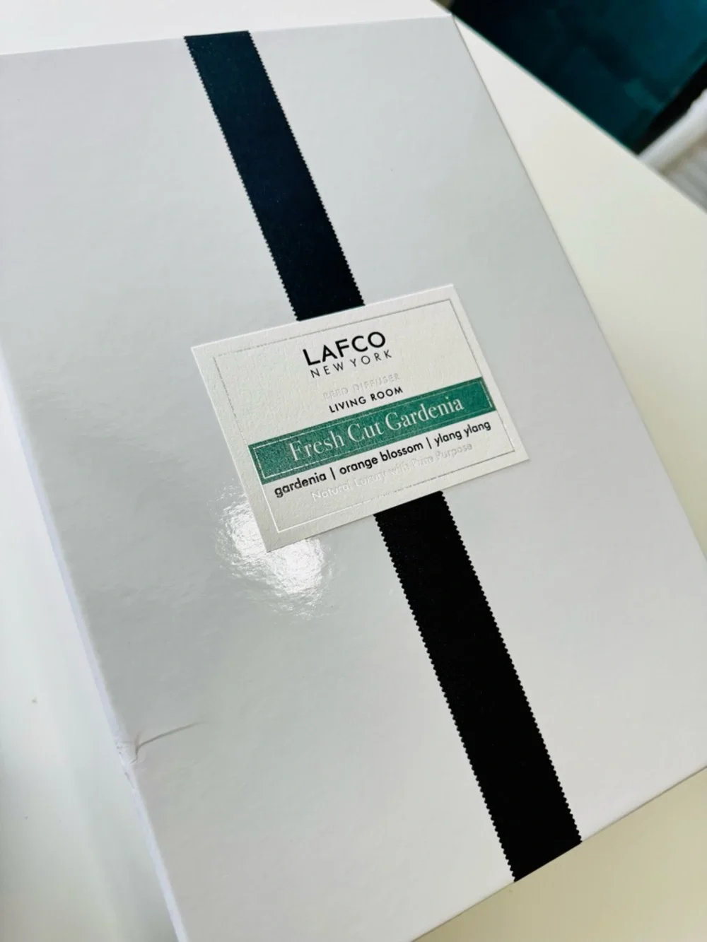 LAFCO 12” Thick Heavy Glossy White Gift Box w Black Ribbon